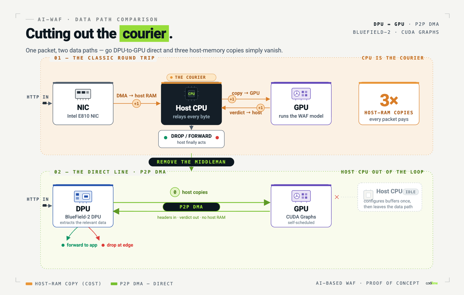 Cutting out the courier: One packet, two data paths