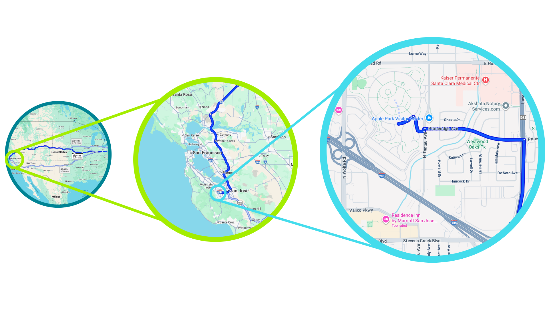 A map showing more detail as it zooms in