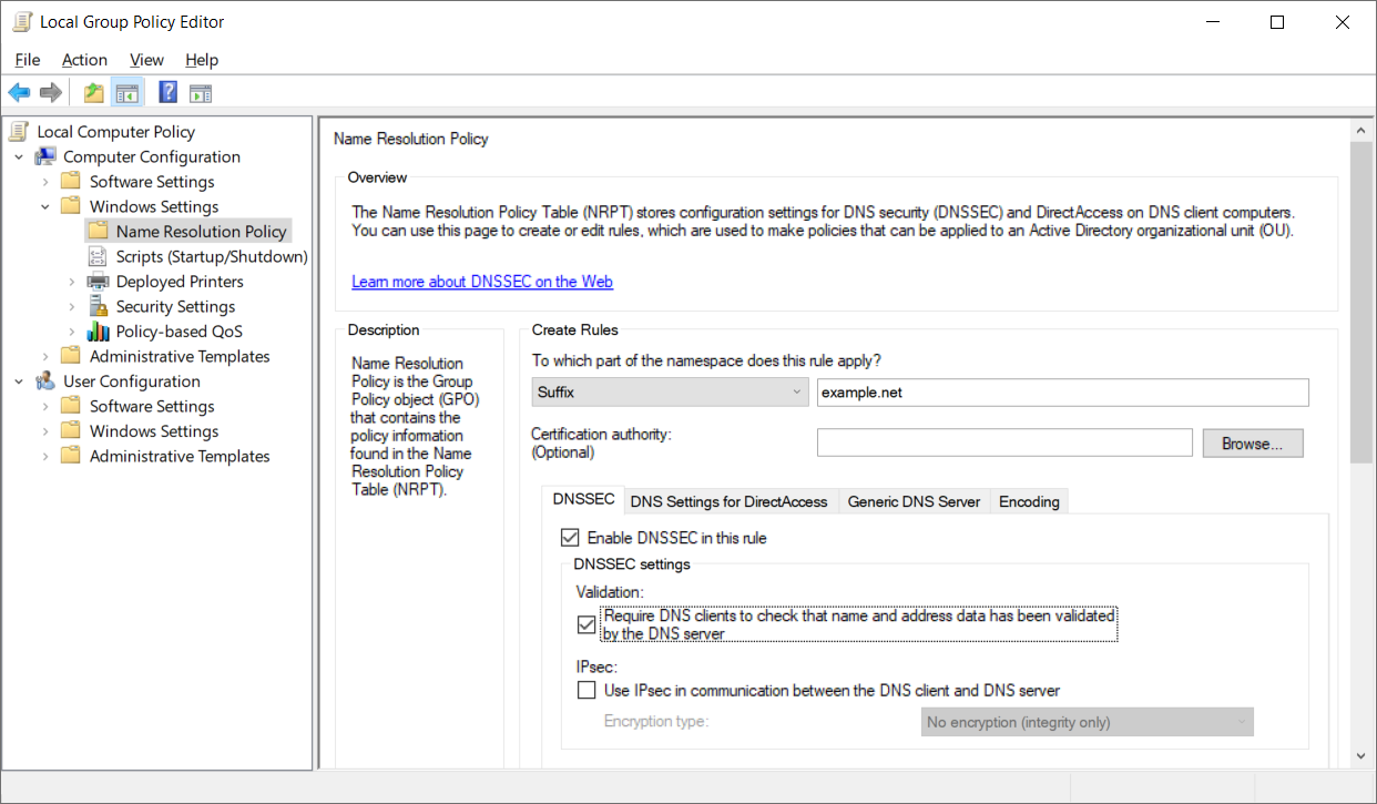 Configuring DNSSEC validation on Windows