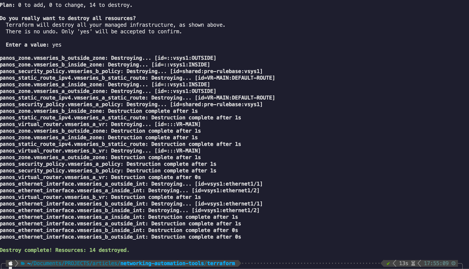 Destroying resources in Terraform