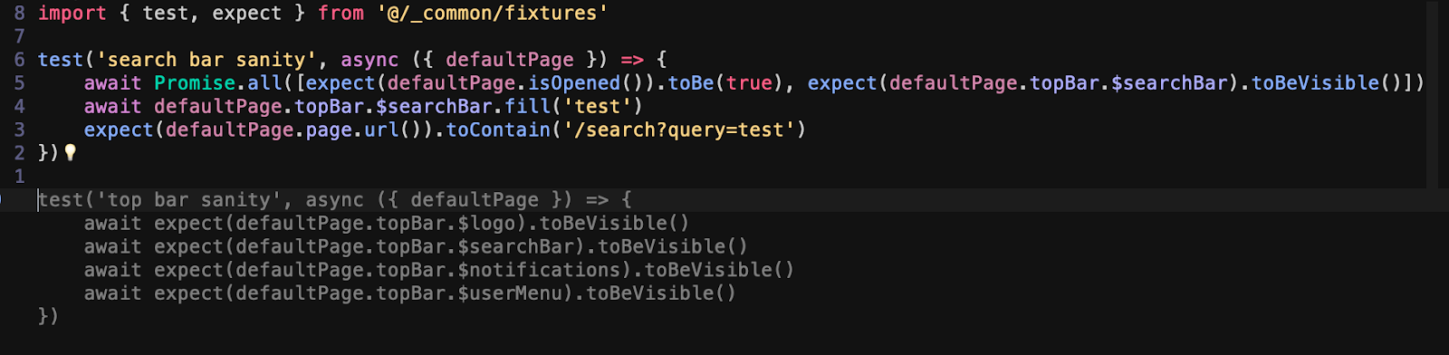 An example of predicted code in Playwright
