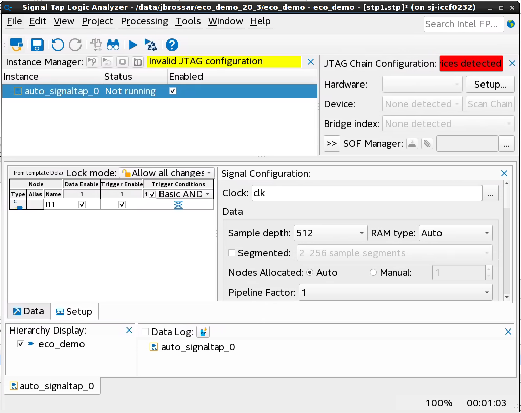 Signal tap configuration window