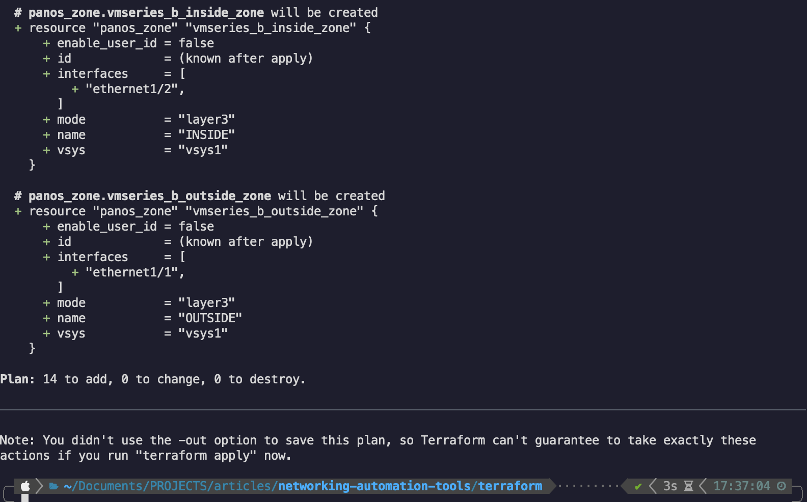 Terraform plan resource creation