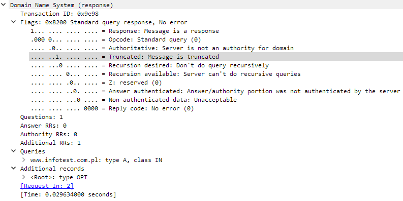 Truncated DNS response