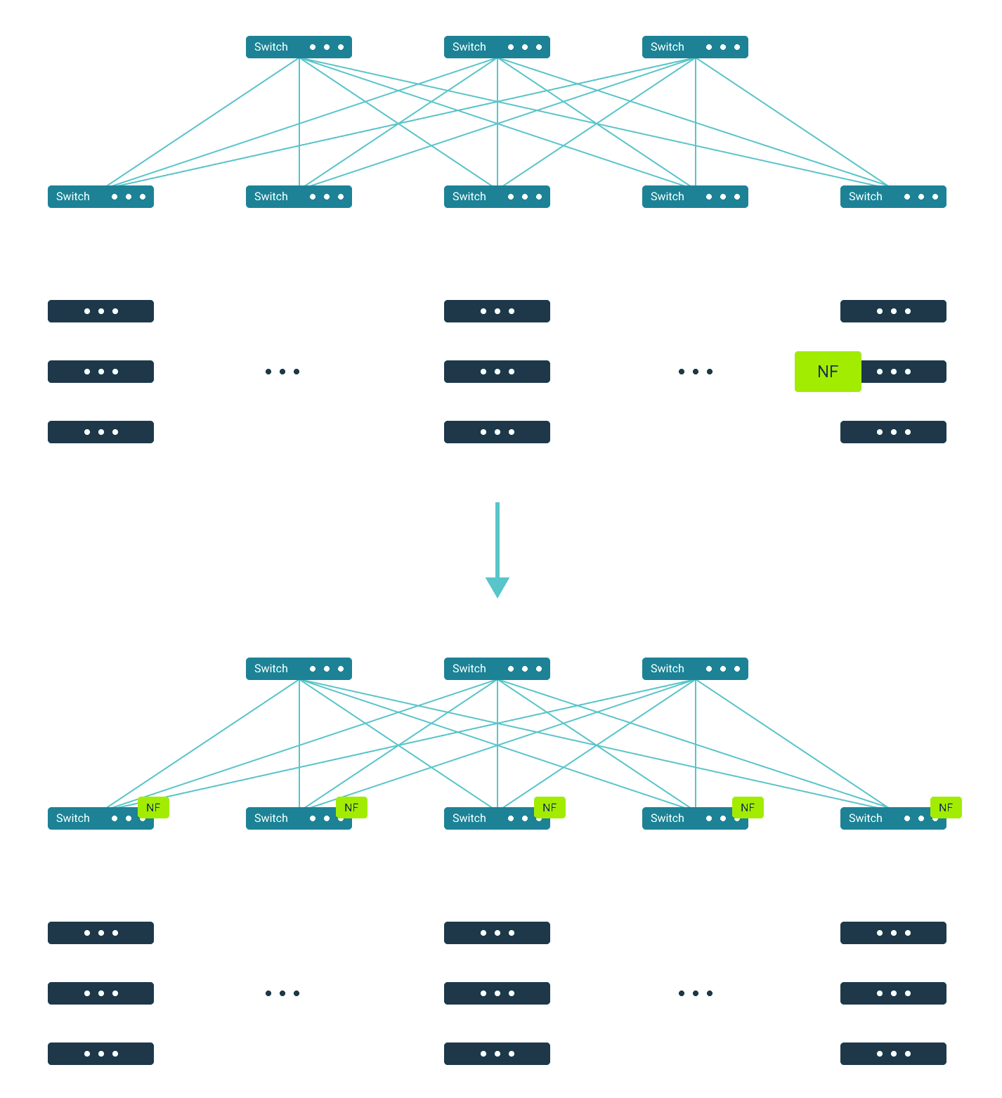 Network function distribution—to fabric switches 