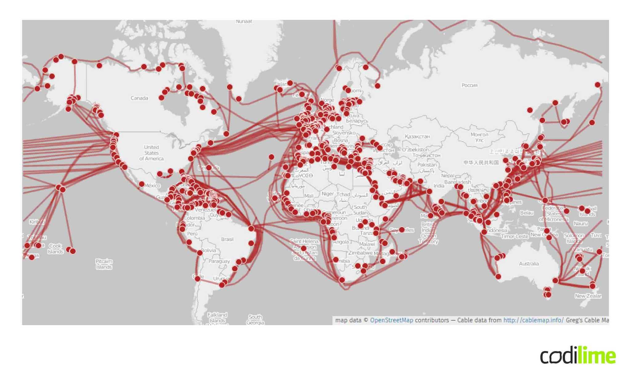  Routing of prominent undersea cables