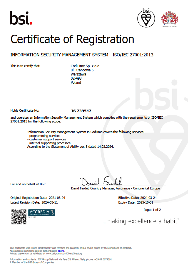 ISO 27001 certification for CodiLime